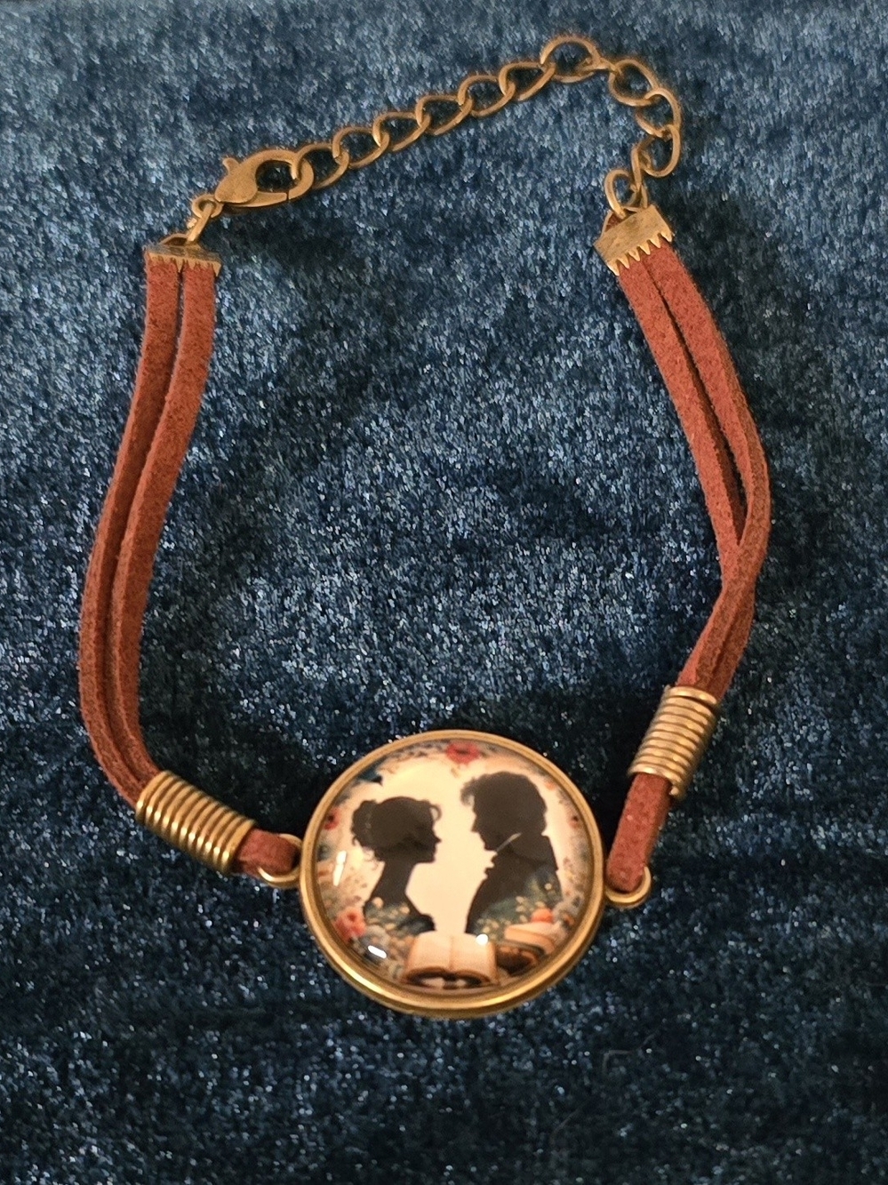 NWOT Pride and Prejudice Elizabeth & Darcy Suede Charm Bracelet Antique Bronze